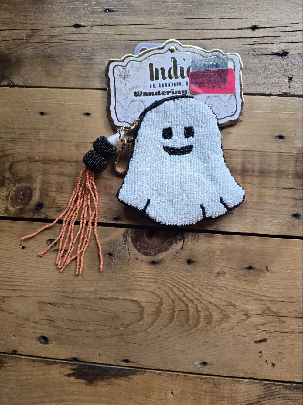 NWT Wandering Moon India Beaded Ghost Coin Pouch Keychain Bag Charm Halloween